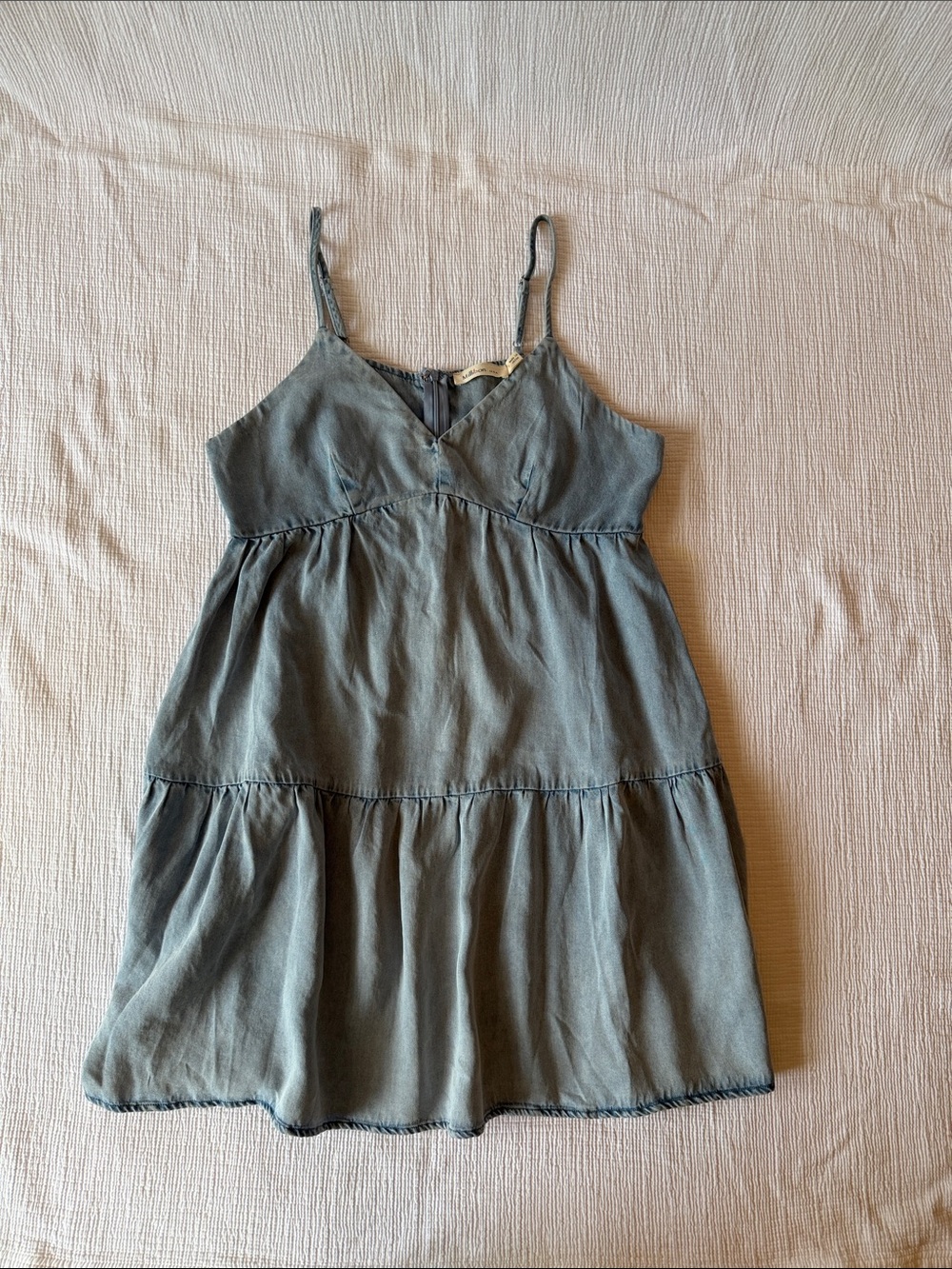 Millibon Light Denim Blue Tiered Mini Dress with Spaghetti Straps